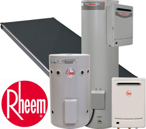 Spread of Rheem hot water systems with company logo