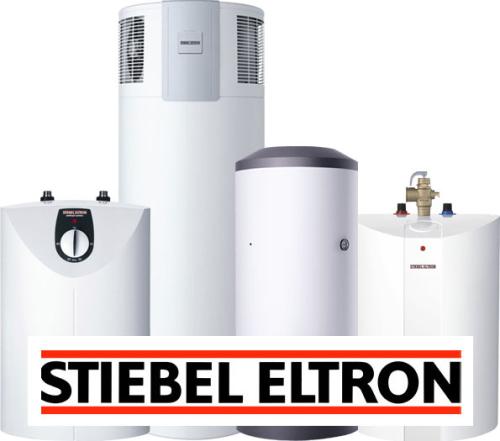 Range of Stiebel water heating products with company logo